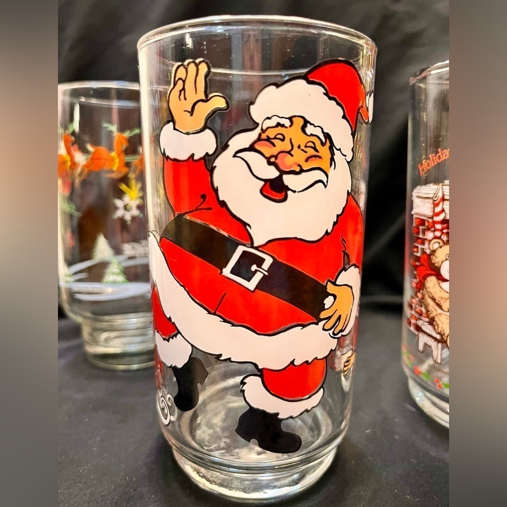3 Vtg Christmas Tumbler Glasses Mixed Lot Coca Cola McCrory American Greetings